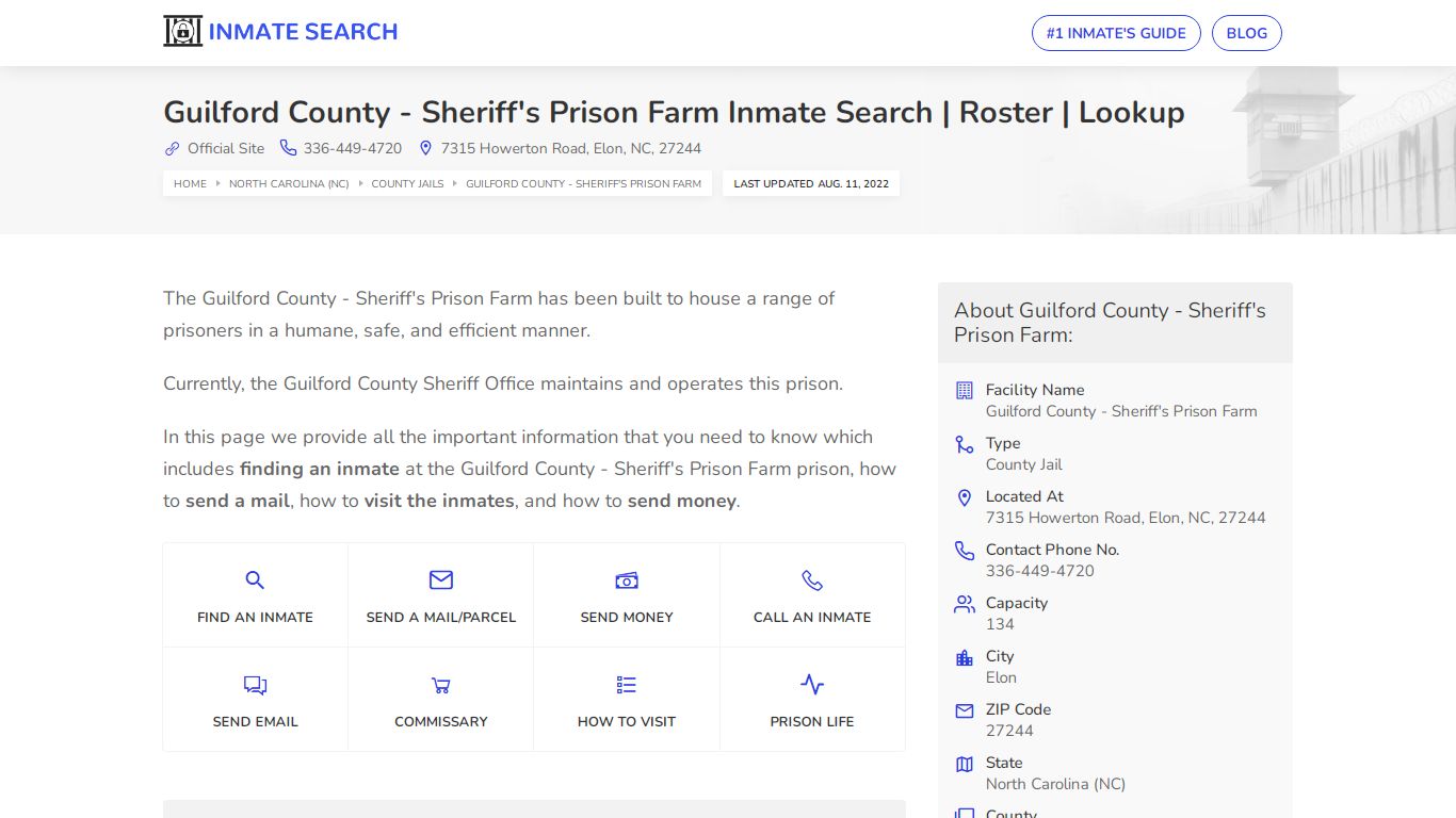 Guilford County - Sheriff's Prison Farm Inmate Search ...